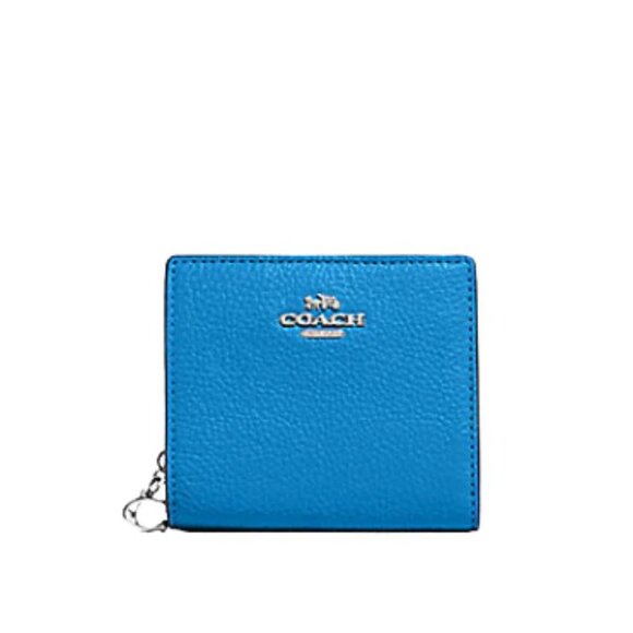 Coach Compact Small Snap Wallet Racer Blue Leather C2862 Silver $178 New - Picture 6 of 6
